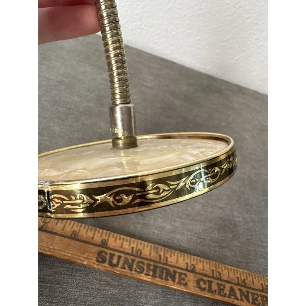 Vintage Vanity Mirror Gooseneck Double Sided Round Magnifying Ivory Gold Plastic